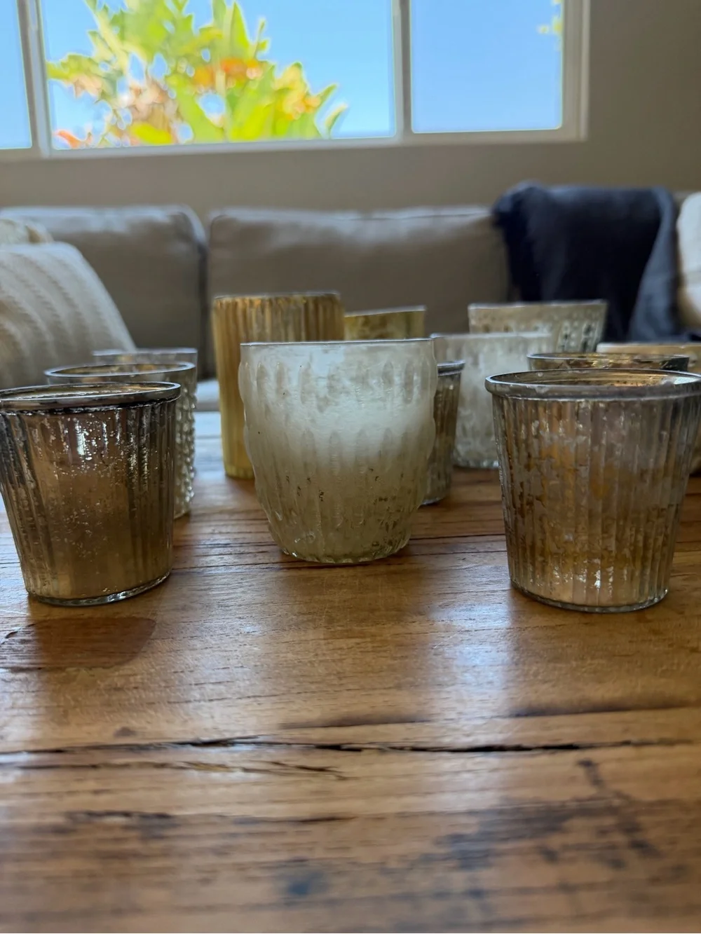 Pottery Barn Assorted Gold and Silver Mercury Glass Votive Holders